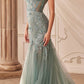 Andrea & Leo A1232 Long Fit and Flare Glitter Tulle Trumpet Gown