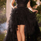 Andrea & Leo A1240 High-Low Ruffled Tiered Tulle Gown Feather Details