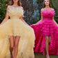 Andrea & Leo A1240 High-Low Ruffled Tiered Tulle Gown Feather Details