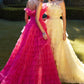 Andrea & Leo A1240 High-Low Ruffled Tiered Tulle Gown Feather Details