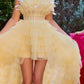 Andrea & Leo A1240 High-Low Ruffled Tiered Tulle Gown Feather Details