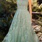 Andrea & Leo A1248 Long Lace Embellished Tulle Skirt A-Line Dress