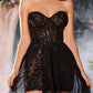 Andrea & Leo A1254 Strapless Black Lace Dress with Tulle Overskirt