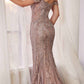 CLEARANCE - Andrea & Leo A1257 Long Off the Shoulder Dusty Mauve Gown (Size 4)