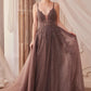 Andrea & Leo A1261 Long Lace Embellished A-Line Layered Tulle Gown
