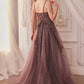 Andrea & Leo A1261 Long Lace Embellished A-Line Layered Tulle Gown