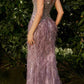 Andrea & Leo A1273 Long Bead and Feather Embellish V-Neck Formal Gown
