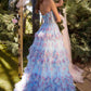 Andrea & Leo A1334 Long Floral Printed Strapless Tiered Skirt Dress
