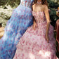 Andrea & Leo A1334 Long Floral Printed Strapless Tiered Skirt Dress
