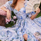 Andrea & Leo A1336 Long Floral Print Puff Sleeve A-line Gown
