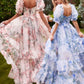 Andrea & Leo A1336 Long Floral Print Puff Sleeve A-line Gown