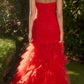 Andrea & Leo A1337 Long Red Strapless Layered Tulle Mermaid Gown