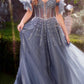 Andrea & Leo A1338 Long Strapless Beaded Gown with Bow Arm Bands