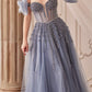 Andrea & Leo A1338 Long Strapless Beaded Gown with Bow Arm Bands