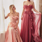 Andrea & Leo A1341 Long Strapless Chiffon Ruffle A-Line Dress