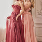 Andrea & Leo A1341 Long Strapless Chiffon Ruffle A-Line Dress