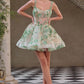 Andrea & Leo A1347 Short Sequin Floral Print A-Line Dress