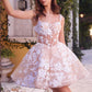 Andrea & Leo A1347 Short Sequin Floral Print A-Line Dress
