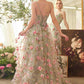 Andrea & Leo A1420 Dress Sage Floral Print Layered A-Line Gown