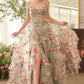 Andrea & Leo A1420 Dress Sage Floral Print Layered A-Line Gown