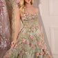 Andrea & Leo A1420 Dress Sage Floral Print Layered A-Line Gown