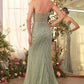 Andrea & Leo A1436 Dress Pleated Fan Bodice Fitted Pearl Gown
