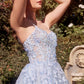Andrea & Leo A1437 Dress Light Blue Leaf Motif Appliqued A-Line Gown