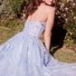 Andrea & Leo A1437 Dress Light Blue Leaf Motif Appliqued A-Line Gown