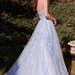 Andrea & Leo A1437 Dress Light Blue Leaf Motif Appliqued A-Line Gown