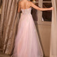 Andrea & Leo A1477 Deep V-Neck Floral Print Applique A-Line Ball Gown