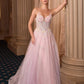Andrea & Leo A1477 Deep V-Neck Floral Print Applique A-Line Ball Gown