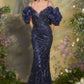 Andrea & Leo A1488 Removable Organza Sleeve Fitted Evening Gown