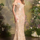 Andrea & Leo A1496 Fitted Off the Shoulder Sequin Pattern Formal Dress