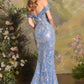 Andrea & Leo A1496 Fitted Off the Shoulder Sequin Pattern Formal Dress