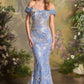 Andrea & Leo A1496 Fitted Off the Shoulder Sequin Pattern Formal Dress
