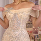 Andrea & Leo A1496 Fitted Off the Shoulder Sequin Pattern Formal Dress