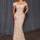 Andrea & Leo A1496 Fitted Off the Shoulder Sequin Pattern Formal Dress