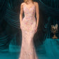 Andrea & Leo A1500 Plunging Neckline Floral Applique Fitted Formal Gown