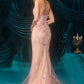 Andrea & Leo A1500 Plunging Neckline Floral Applique Fitted Formal Gown