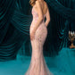 Andrea & Leo A1500 Plunging Neckline Floral Applique Fitted Formal Gown