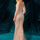 Andrea & Leo A1510 Fitted Gown Crystal Beadwork Sequin Motifs Cold Shoulder