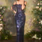 Andrea & Leo A1511 Fitted Column Dress Cold Shoulder Straps Sequin Motifs