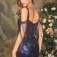 Andrea & Leo A1511 Fitted Column Dress Cold Shoulder Straps Sequin Motifs