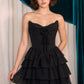 Andrea & Leo A1521 Strapless Layered Chiffon A-Line Mini Dress