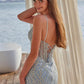 Nox Anabel A1586 Sheer Boned Waistline Fully Beaded Lace up Dress