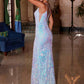 Nox Anabel A1587 Deep V-Neck Floral Sequined Tulle Dress
