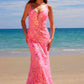 Nox Anabel A1587 Deep V-Neck Floral Sequined Tulle Dress