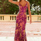 Nox Anabel A1587 Deep V-Neck Floral Sequined Tulle Dress