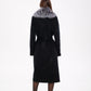 Genuine Silver Fox Virgin Wool Wrap Coat in Black