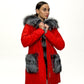 Roma Genuine Silver Fox Fur Rabbit Fur Insulated Parka in Red